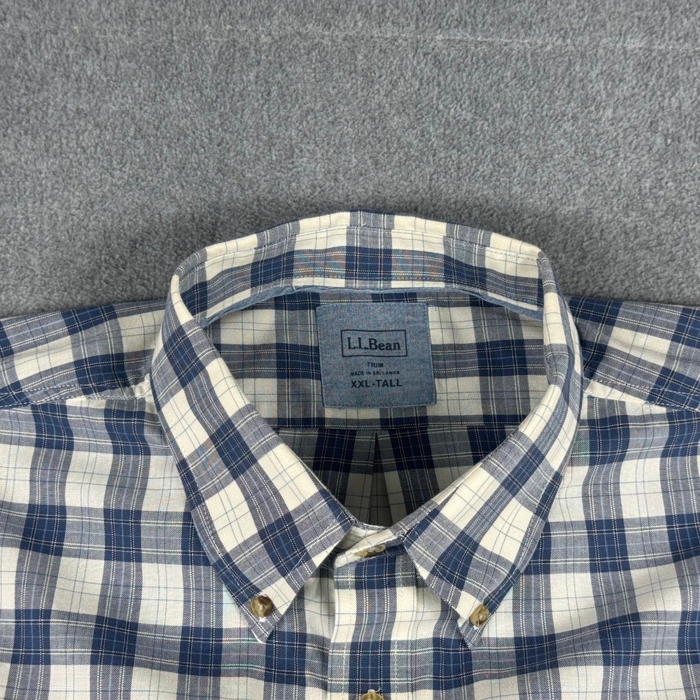LL Bean Button Down Shirt Mens XXL Tall Traditional Fit Blue Plaid 100% Cotton